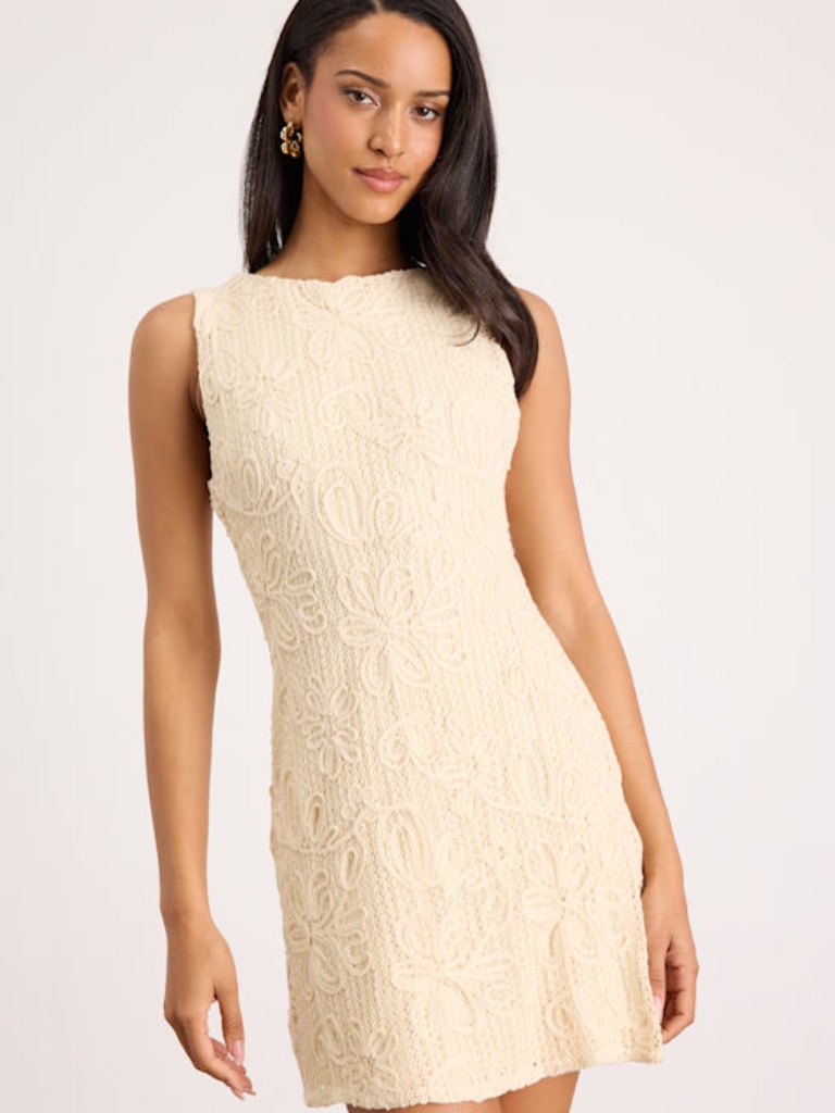 Lulus Fenicia Cream Abstract Floral Embroidered Mini Dress - Size M